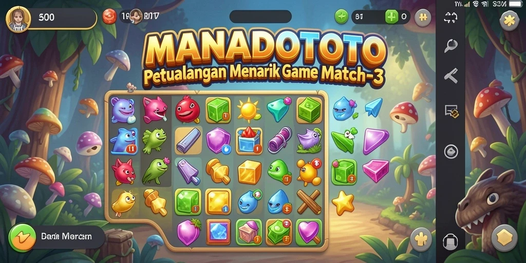 Tampilan gameplay seru dari MANADOTOTO dengan berbagai level Match-3.