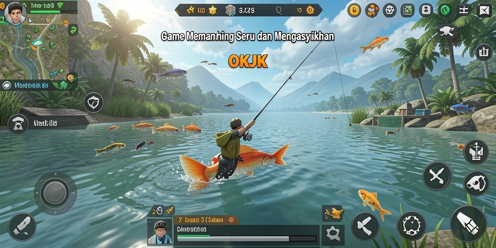 Gameplay seru memancing di OKJK dengan grafik realistis.