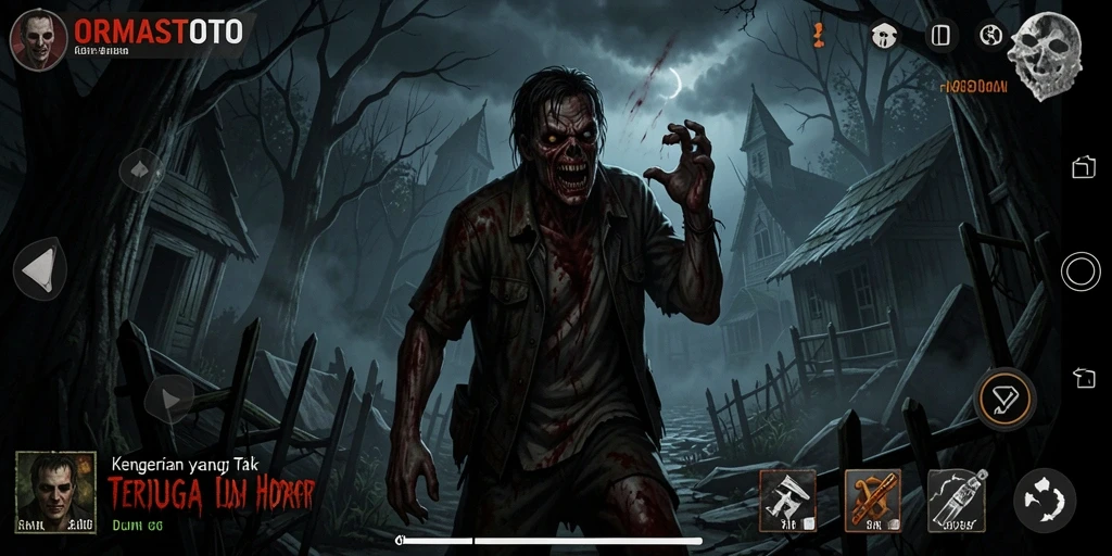 Gameplay menakutkan ORMASTOTO yang menampilkan suasana kegelapan dan ketegangan.